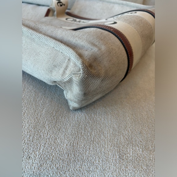 Chloe large woody tote bag in linen, cream with brown leather detail - Picture 7 of 11